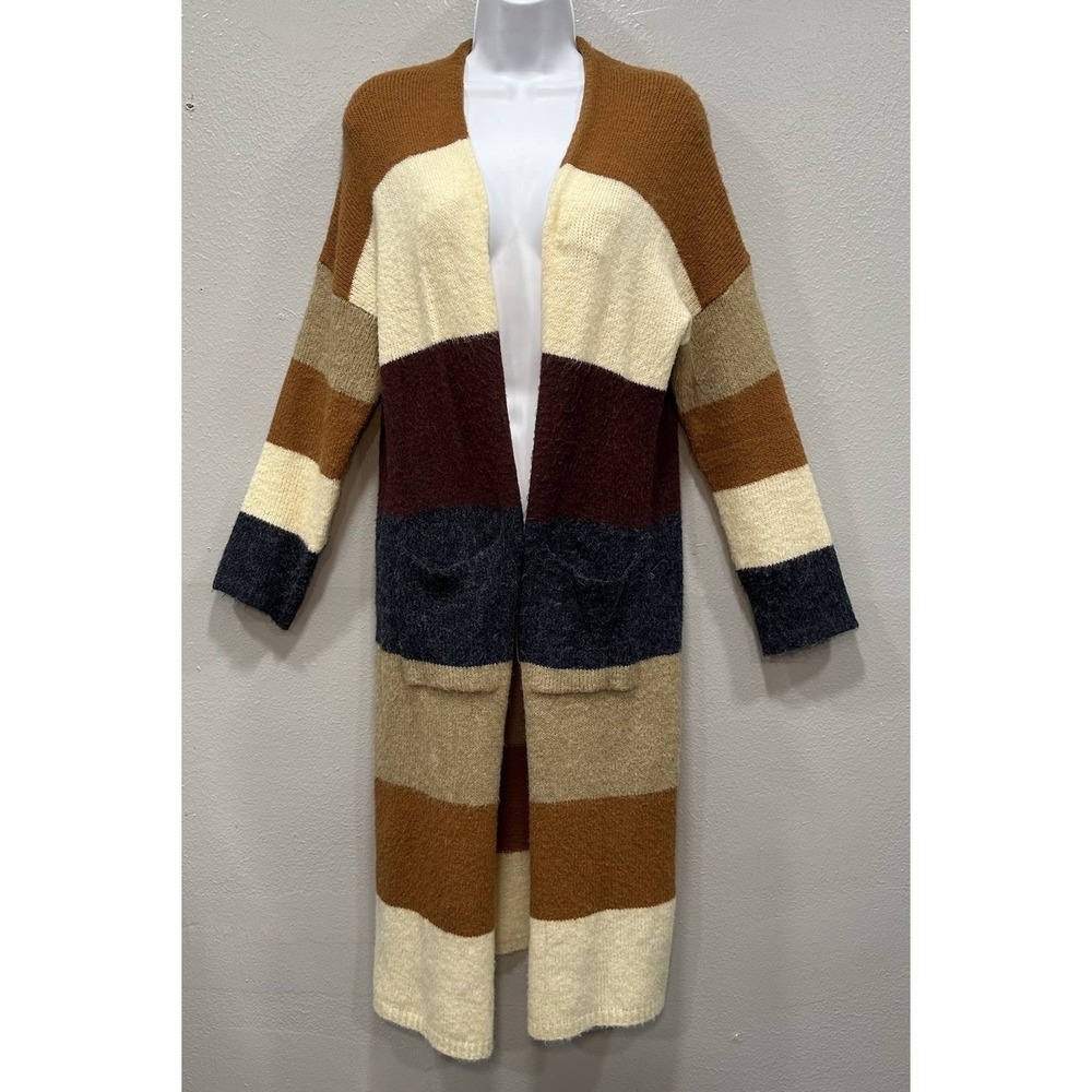 Fashion Nova Long Cardigan Sweater Size Medium Multi Colors Front Pockets Open